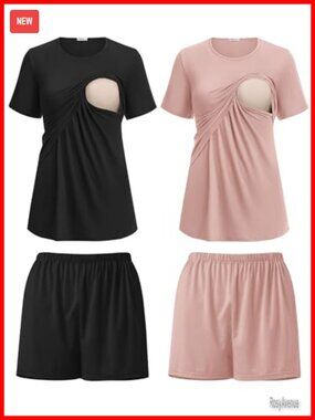 2 Pack Nursing Pajamas Set Double Layer Maternity Pjs Postpartum Loungewear Set